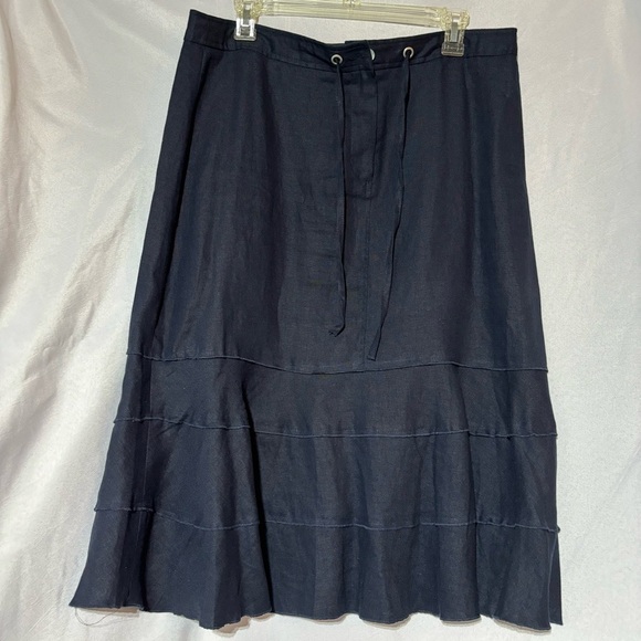 Willi Smith  100% Linen Navy Tiered Skirt Size 12 - Picture 1 of 8